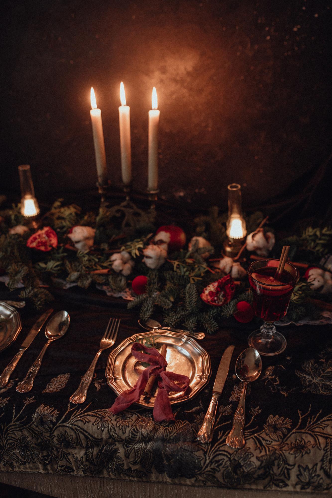 Intimate dinner setting with candles